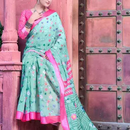 Moda Rapido Floral Zari Block Print Saree image 2