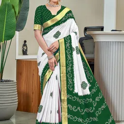 KALINI Bandhani Printed Pure Cotton Zari Border Saree With Blouse-image-96