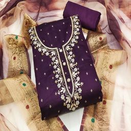 ASISA Embroidered Art Silk Unstitched Dress Material-image-38