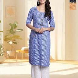HERE&NOW Women Pack of 3 Striped Printed Daily Straight Kurtas-image-75