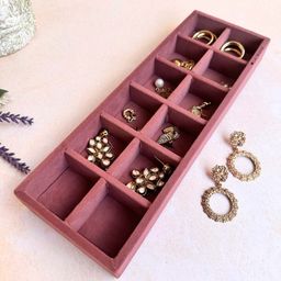 La Trove Pink Premium Velvet 12 Grid Sleek Tray Jewellery Drawer Organisers-11