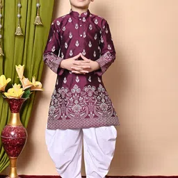 Cae Boys Printed Regular Dupion Silk Kurta with Patiala-12