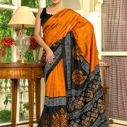 KALINI Bagh Silk Blend Designer Block Print Saree-14