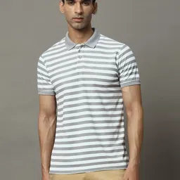 OGEN Men Striped Polo Collar Pockets T-shirt-image-83