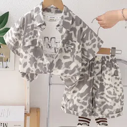 INCLUD Boys Leopard Printed Short Sleeves Shirt With T-Shirt And Shorts-image-95