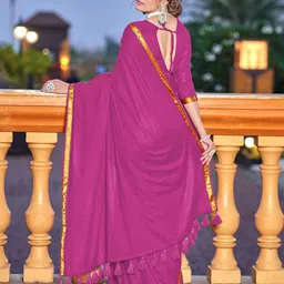 Pandadi Saree Solid Saree with Zari Border & Matching Blouse Piece image 3