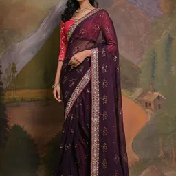 Anouk Rustic Embellished Sequinned Pure Georgette Saree image 4