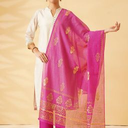 JAYPORE Ethnic Motifs Printed Cotton Silk Dupatta-19