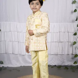 VALUE CREATION Boys Geometric Woven Design Thread Work Kurta With Pyjama image 2