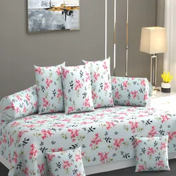 AMRANGE Blue & Pink 8 Pieces Floral Printed Bedsheet with Bolster and Cushion Covers-24