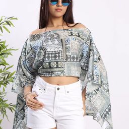 Bene Kleed Geometric Print Off-Shoulder Kimono Sleeve Kaftan Top-image-30