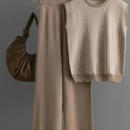 Alamode By Akanksha Beige Robert Knitted Pure Cotton Co-Ord Set-picture-21