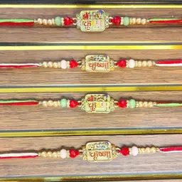 PUFFSMART Kids Set of 4 Krishna Design Thread Rakhi With Roli Chawal-19