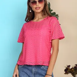 SZN Women Polycotton Geometric Flared Sleeve Lace Top-picture-21