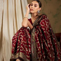 Desi Fusion Ethnic Motifs Woven Design Zari Saree-picture-0