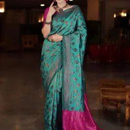 Blissta Woven Design Zari Silk Blend Banarasi Saree-image-66