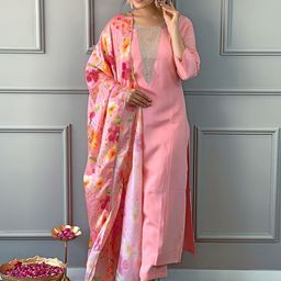 DHRUVIL IMPEX Women Ethnic Motifs Embroidered Regular Kurta with Trousers & With Dupatta-picture-43