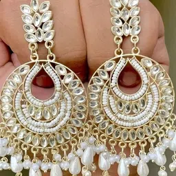 MEIRA JEWELLERY Gold-Plated Artificial Stones Studded & Beaded Circular Drop Earrings-picture-35