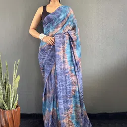 all about you Tie and Dye Printed Organza Saree with Blouse Piece-picture-26