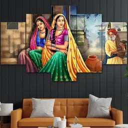 Perpetual Multicolor Set Of 5 Rajasthani Painting 3d Scenery Wall Art-7