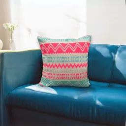 LUSHLYF Pink & Blue Geometric Printed Jacquard Square Cushion Cover-image-13