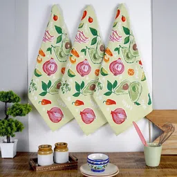 Ratan Cart 3-Pcs Green & Red Printed Cotton Kitchen Towels-2