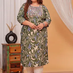 LABULY Plus Size Floral Printed Sequinned Straight Kurta-picture-11
