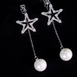 DIVASTRI Silver-Plated American Diamond Studded Korean Star Shaped Drop Earrings-3