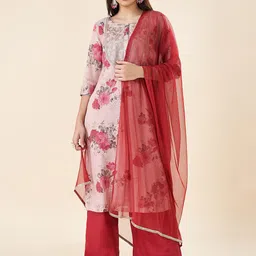 RANGMANCH BY PANTALOONS Floral Printed Thread Work Kurta with Trouser & Dupatta-image-38