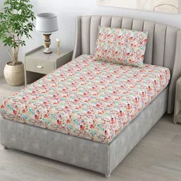 BOMBAY DYEING Red & Beige 104 TC Cotton Single Bedsheet with 1 Pillow Covers 1 x 2mt-image-84