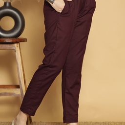 LetsDressUp Women Wine Acrylic Relaxed Fit Trousers-image-13
