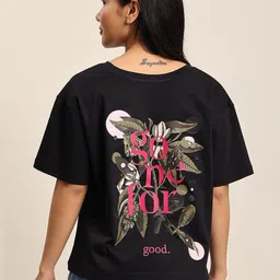 Bene Kleed Women Floral Printed Drop-Shoulder Sleeves Applique Boxy T-shirt-image-96