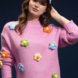 ESPYR By Tokyo Talkies Women Embroidered Cable Knit Pullover Sweater-image-71