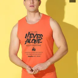 WOOSTRO Pack Of 2 Printed Combed Cotton Gym Vests -VWS26(ALONE ORANGE)(MORE OLIVE)-image-50