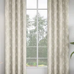 GM Beige & White Set of 2 Floral Room Darkening Door Curtain-image-53