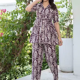 Pistaa Ethnic Motifs Printed Shirt Collar Pure Cotton Tunic With Trousers-34