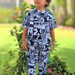 purple sky Kids Printed Round Neck T-Shirt With Trouser-picture-53