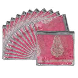 prettykrafts Grey & Transparent 12 Pieces Printed Reusable Saree Covers Organisers-39