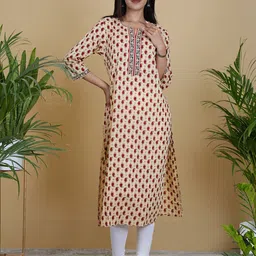 Ruha Paisley Printed Notch Neck Sequinned Pure Cotton Straight Kurta-41
