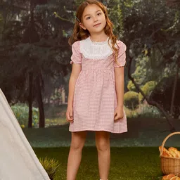 LULU & SKY Checked Flutter Sleeve A-Line Dress image 2