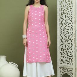 Jompers Floral Printed Sleeveless Round Neck Straight Kurta With Palazzos-image-68
