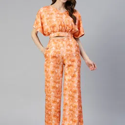 JAINISH Abstract Printed V-Neck Top And Trousers-25