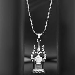 Voylla Men Rhodium Plated Divine Trishul Shivling Pendant With Chain-image-25