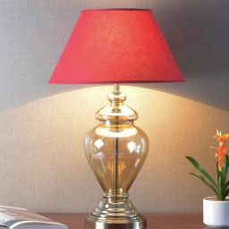 kapoor lampshades Poulsen Maroon Cotton Shade Night Lamp With Glass Base-picture-47