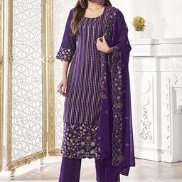 Inddus Women Floral Thread Sequinned Embroidered Kurta, Palazzos & Dupatta Set-image-77