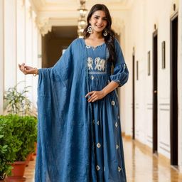 RAABA Embroidered Kurta & Palazzo With Dupatta Set-11
