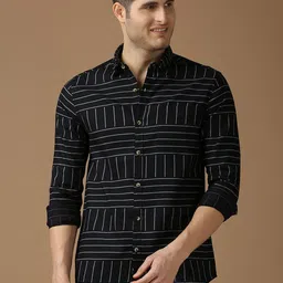 SNX Men Multi Striped Spread Collar Cotton Casual Shirt-image-41