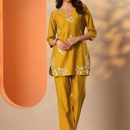 Libas Floral Embroidered V-Neck Tunic With Trousers Co-Ords-image-21