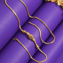 LAFORWORD Gold-Plated American Diamond Studded Mugapu Chain-11
