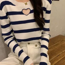 HERE&NOW Women Round Neck Striped Extended Sleeves Top-image-77